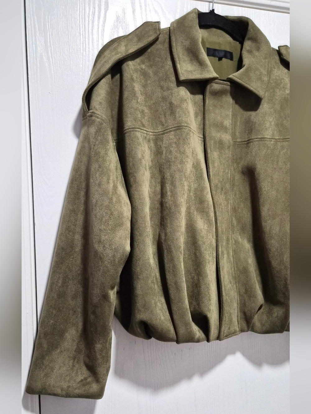 Zara Viral Faux Suede Olive Green Bomber Jacket Size Small - Picture 5 of 11